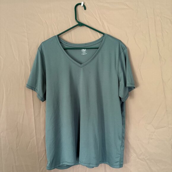 Athetic Works Womens Dri-Works V-Neck Teal Top Size XXL Athlesiure Gym Run Soft - Picture 1 of 5